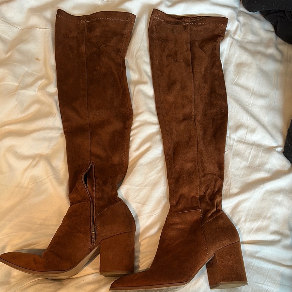 Nordstrom Brown Over the Knee Boots with Chunky Heel
